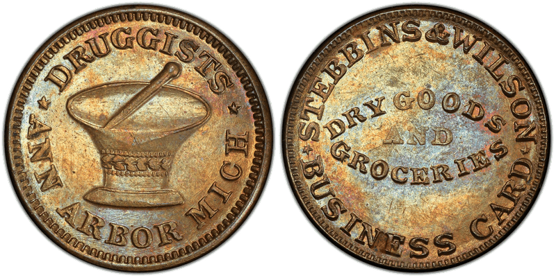(No Date) Copper Civil War Store Card F-40D-3a, Stebbins & Wilson MI
