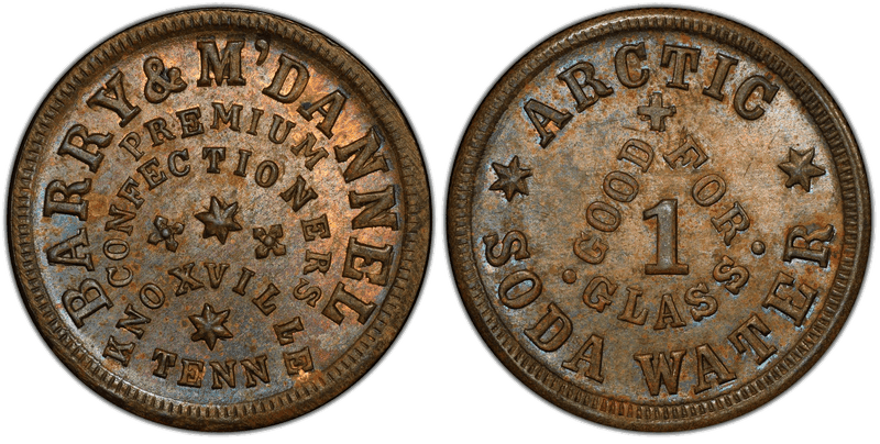 (No Date) Brass Civil War Store Card F-430A-1b, Barry & M'Dannel TN