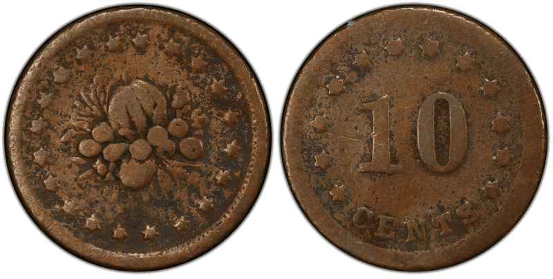(No Date) Copper Civil War Patriotic Token F-444/452Aa, 10 Cents