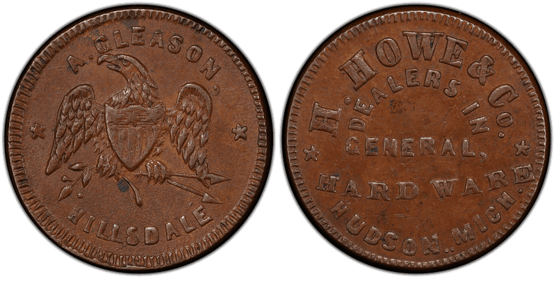 (No Date) Copper Civil War Store Card F-480E-3a, H. Howe & Co. MI