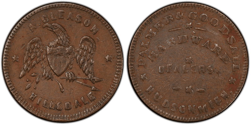 (No Date) Copper Civil War Store Card F-480F-2a, Palmer & Goodsall MI