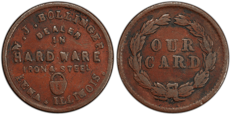 (No Date) Copper Civil War Store Card F-500A-1a, J. Bollinger IL
