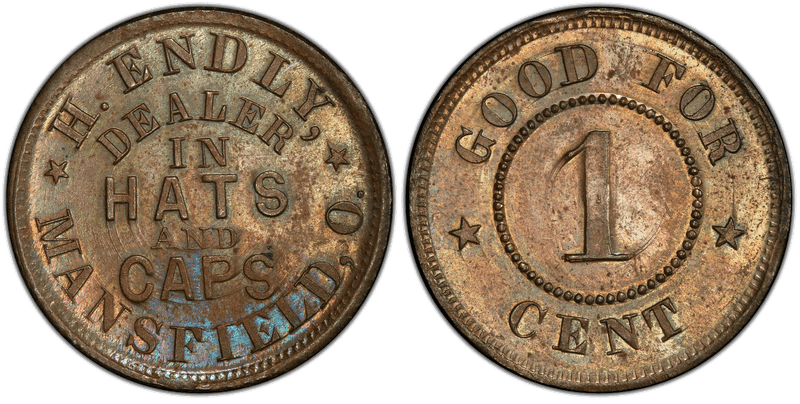 (No Date) Copper Civil War Store Card F-505A-1a, H. Endly OH