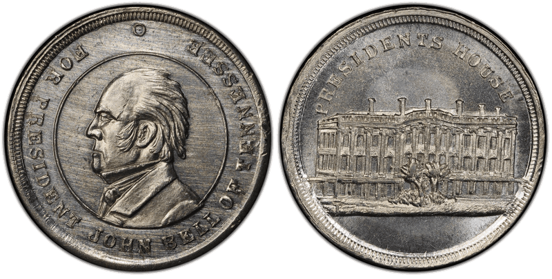 (No Date) White Metal Civil War Patriotic Token F-509/510Ae, John Bell-Presidents House
