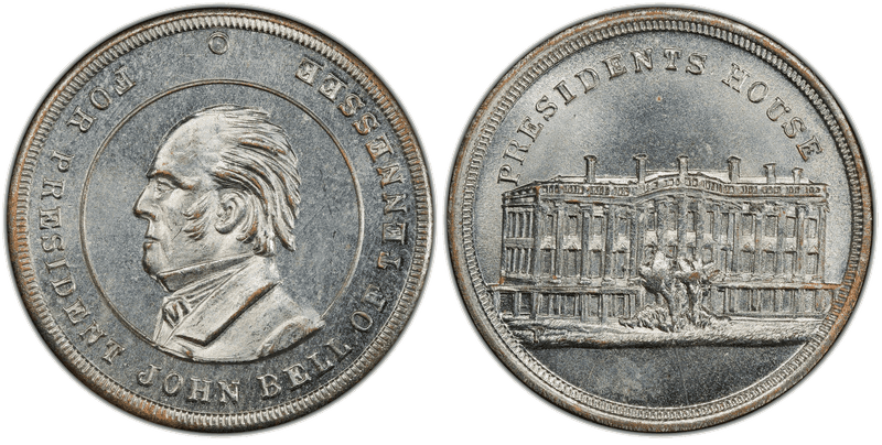 (No Date) Zinc Civil War Patriotic Token F-509/510Ai, John Bell-Presidents House