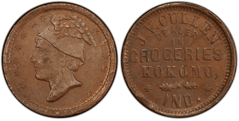 (No Date) Copper Civil War Store Card F-510A-1A, J.V. Cullen IN