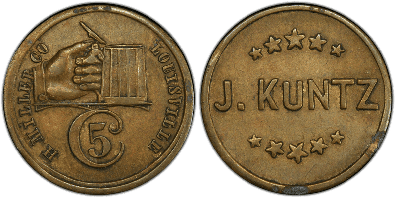 (No Date) Brass Civil War Store Card F-510H-1b, J. Kuntz, Louisville KY