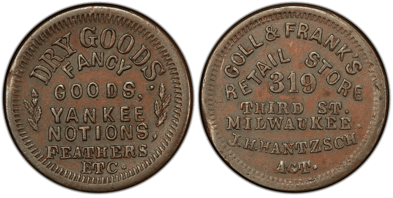 (No Date) Copper Civil War Store Card F-510N-1a, Goll & Frank's WI