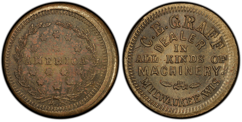 (No Date) Brass Civil War Store Card F-510O-4b, C.E. Graff WI