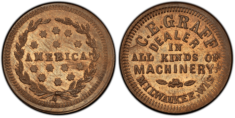 (No Date) Copper-Nickel Civil War Store Card F-510O-4d, C.E. Graff WI
