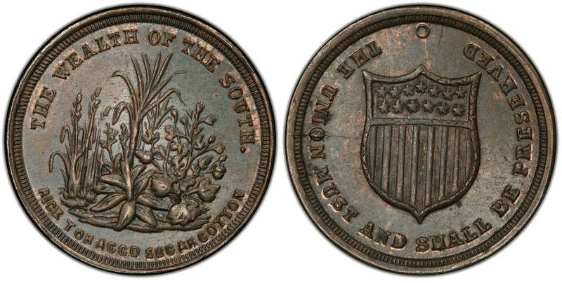 (No Date) Copper Civil War Patriotic Token F-511/512a, Wealth of the South
