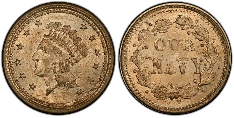 (No Date) Copper-Nickel Civil War Patriotic Token F-53/336do, Our Navy