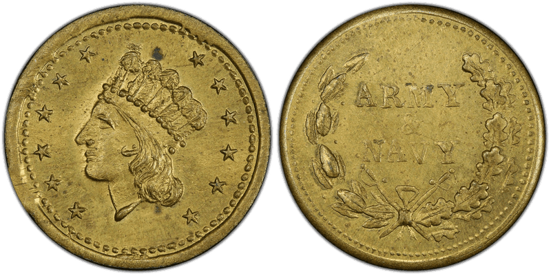 (No Date) Brass Civil War Patriotic Token F-54/296b, Army & Navy