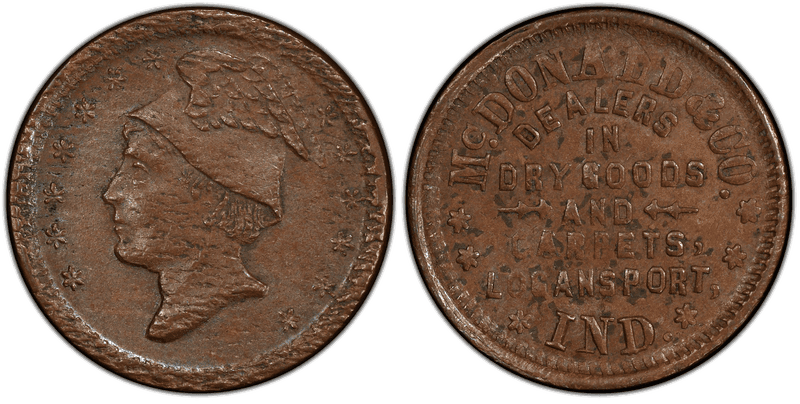 (No Date) Copper Civil War Store Card F-570G-1a, McDonald & Co. IN