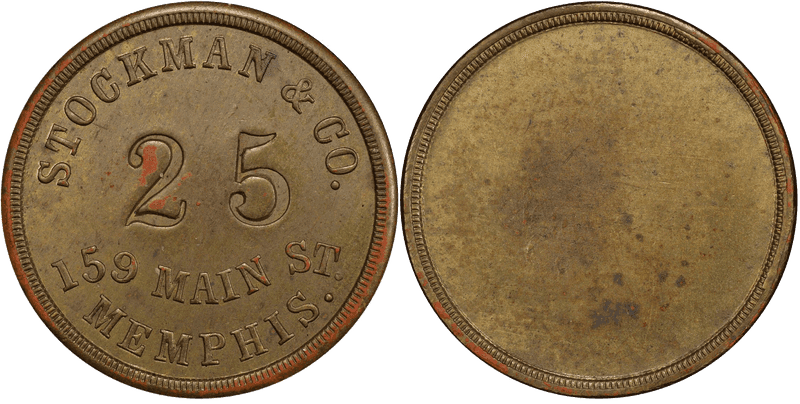 (No Date) Brass Civil War Store Card F-600F-10b, Stockman & Co. TN