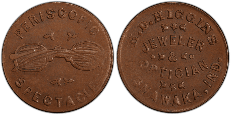 (No Date) Copper Civil War Store Card F-630A-13a, H.D. Higgins IN