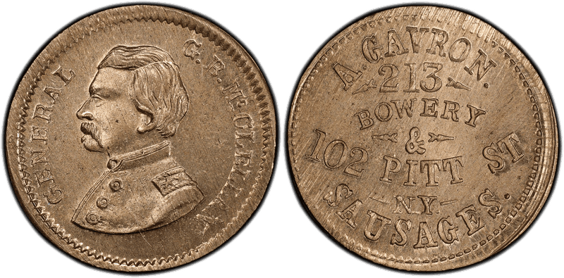 (No Date) Copper-Nickel Civil War Store Card F-630AB-3d, A. Gavron. NY
