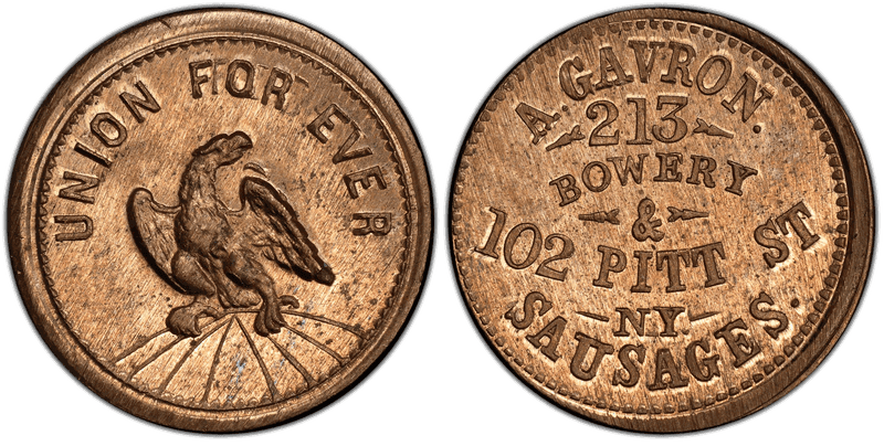 (No Date) Copper-Nickel Civil War Store Card F-630AB-4d, A. Gavron. NY