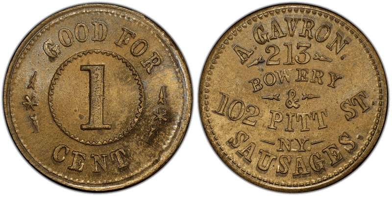 (No Date) Brass Civil War Store Card F-630AB-7b, A. Gavron. NY