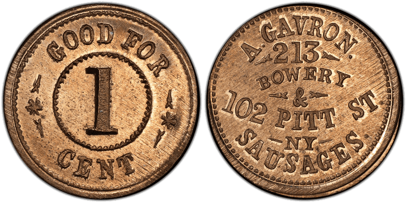 (No Date) Copper-Nickel Civil War Store Card F-630AB-7d, A. Gavron. NY