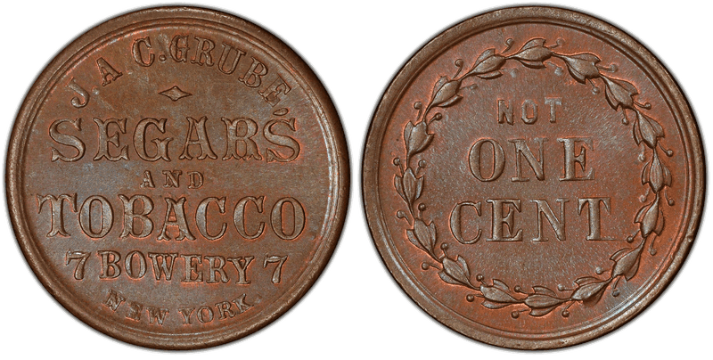 (No Date) Copper Civil War Store Card F-630AF-3a, J.A.C. Grube NY