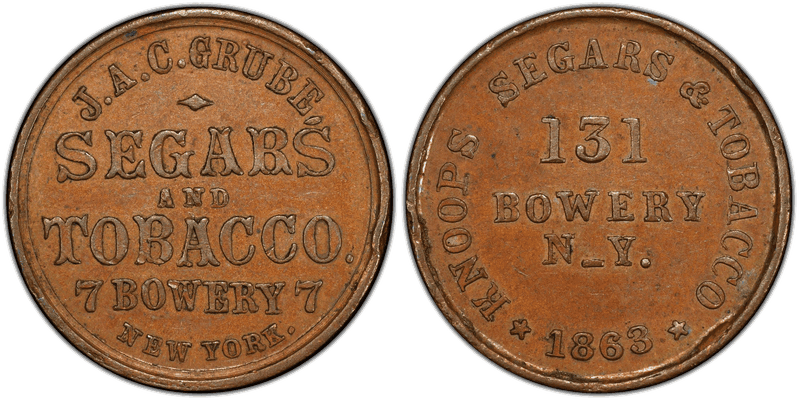 (No Date) Copper Civil War Store Card F-630AF-5a, J.A.C. Grube NY