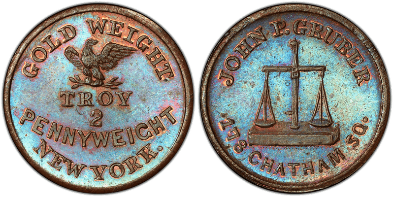 (No Date) Copper Civil War Store Card F-630AG-6a, John P. Gruber NY