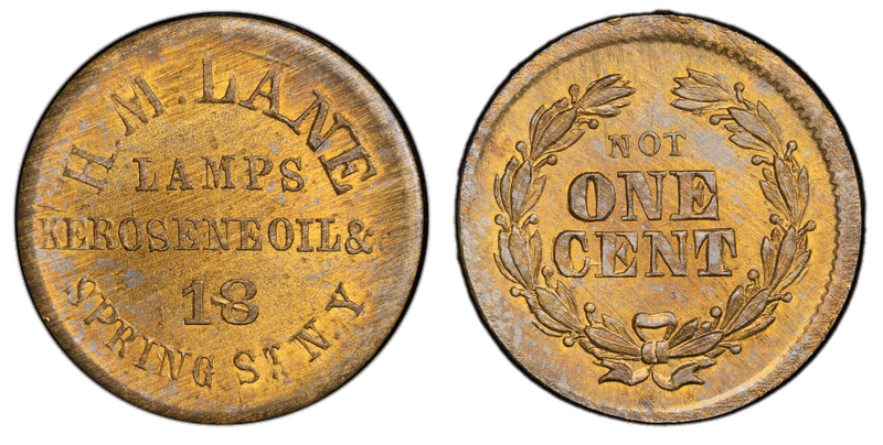 (No Date) Brass Civil War Store Card F-630AP-12b, H. M. Lane NY