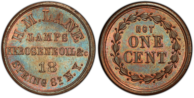 (No Date) Copper Civil War Store Card F-630AP-16a, H.M. Lane NY