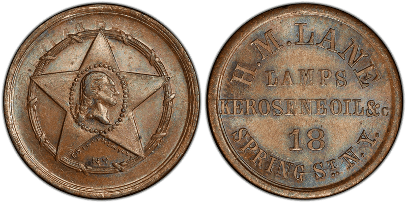 (No Date) Copper Civil War Store Card F-630AP-5a, H.M. Lane NY