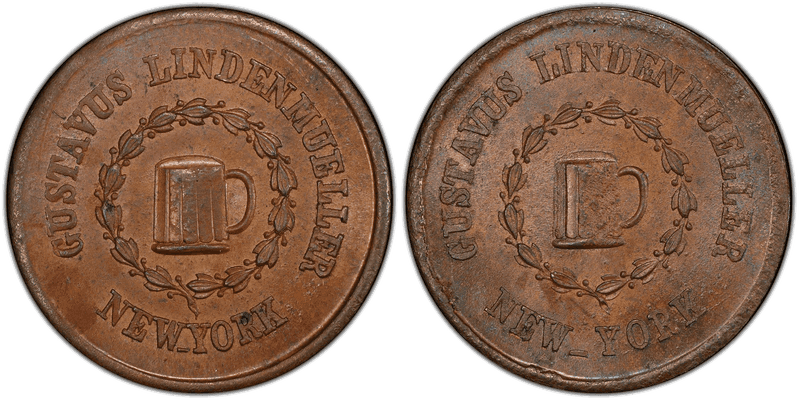 (No Date) Copper Civil War Store Card F-630AQ-7a, Gustavus Lindenmueller NY