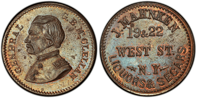 (No Date) Copper Civil War Store Card F-630AT-2a, J. Mahnken NY