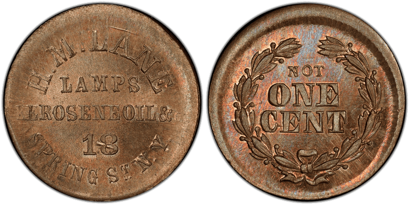 No Date Token F-630Ap-12d Copper-Nickel PE H.M. Lane NY