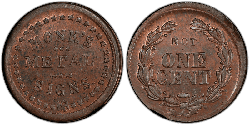 (No Date) Copper Civil War Store Card F-630BB-5a, Monk's NY