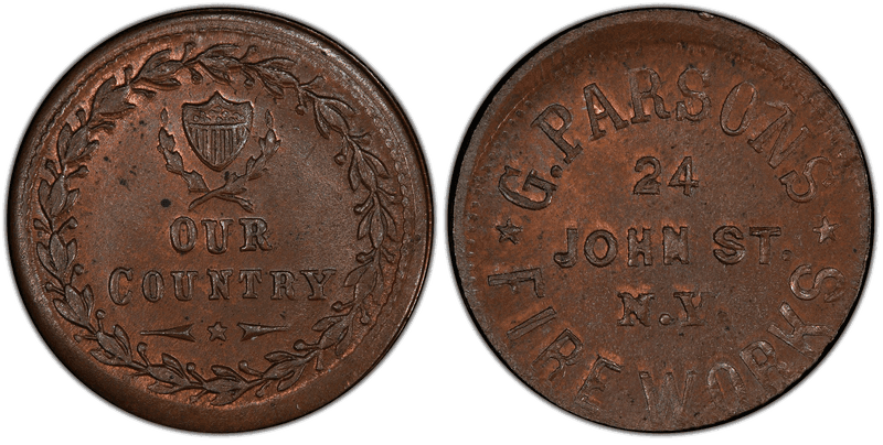 (No Date) Copper Civil War Store Card F-630BE-8a, G. Parsons NY
