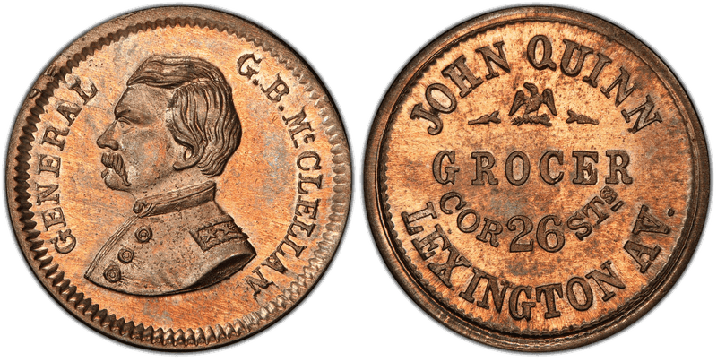 (No Date) Copper-Nickel Civil War Store Card F-630BG-3d, John Quinn NY