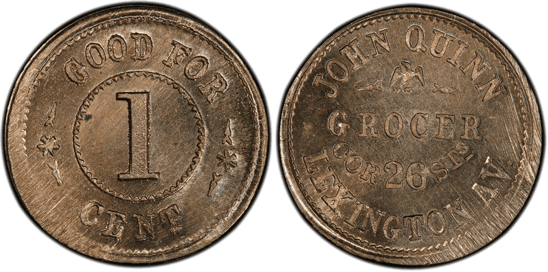 (No Date) Copper-Nickel Civil War Store Card F-630BG-7d, John Quinn NY