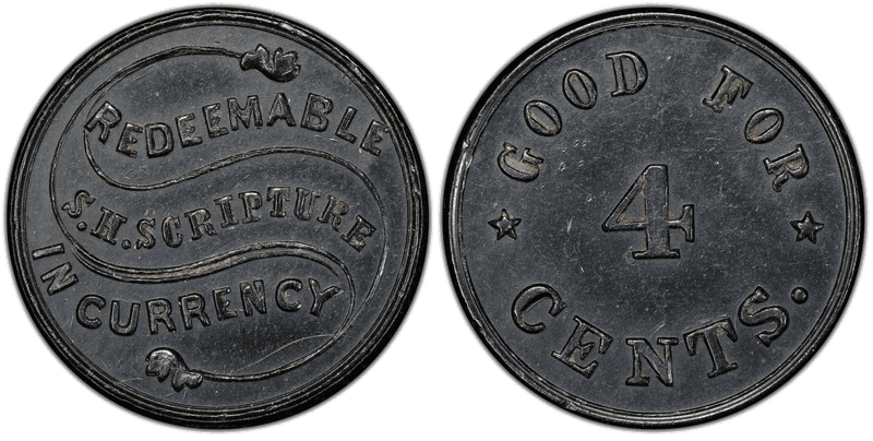 (No Date) Civil War Store Card F-630BP-2h, Hard Rubber S.H. Scripture NY