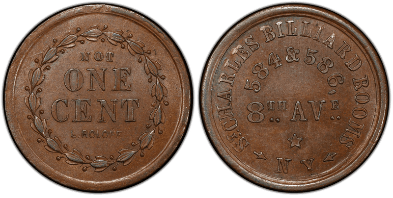 (No Date) Copper Civil War Store Card F-630BT-2a, St. Charles Billiard Rooms NY