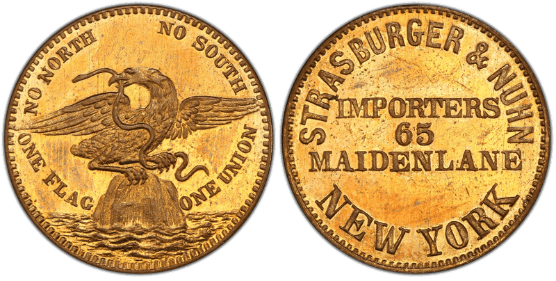 (No Date) Brass Civil War Store Card F-630BW-1b, Strasburger & Nuhn NY