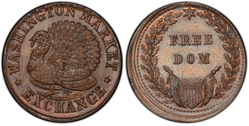 (No Date) Copper Civil War Store Card F-630CC-2a, Washington Market NY
