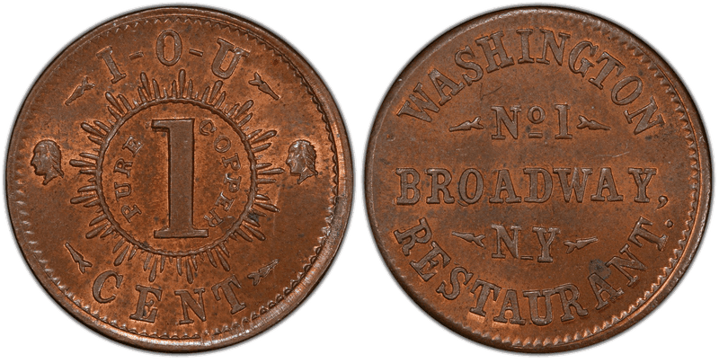 (No Date) Copper Civil War Store Card F-630CD-1a, Washington Restaurant NY