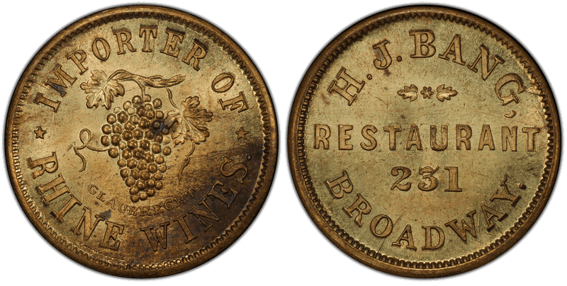 (No Date) Brass Civil War Store Card F-630D-1b, H.J. Bang NY