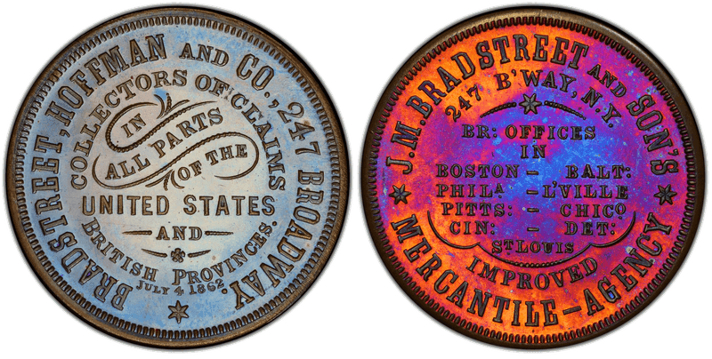 (No Date) Copper Civil War Store Card F-630HA-1a, Bradstreet, Hoffman & Co. NY