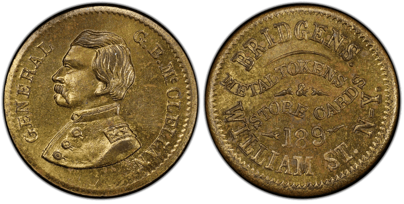 (No Date) Brass Civil War Store Card F-630J-3b, Bridgens NY