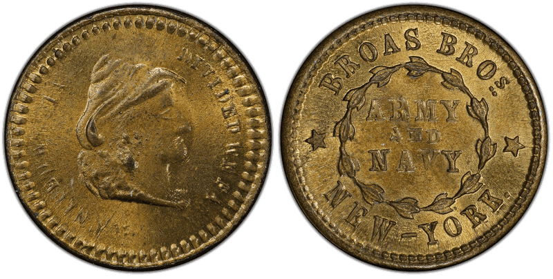 (No Date) Brass Civil War Store Card F-630L-2b, Broas Bros. NY