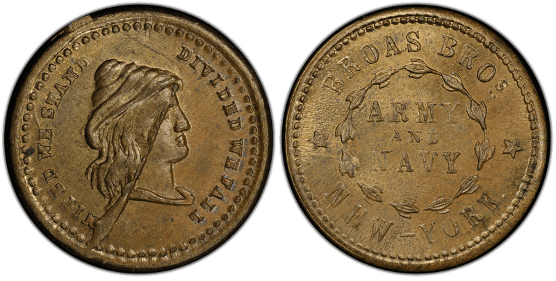 (No Date) Brass Civil War Store Card F-630L-3b, Broas Bros. NY