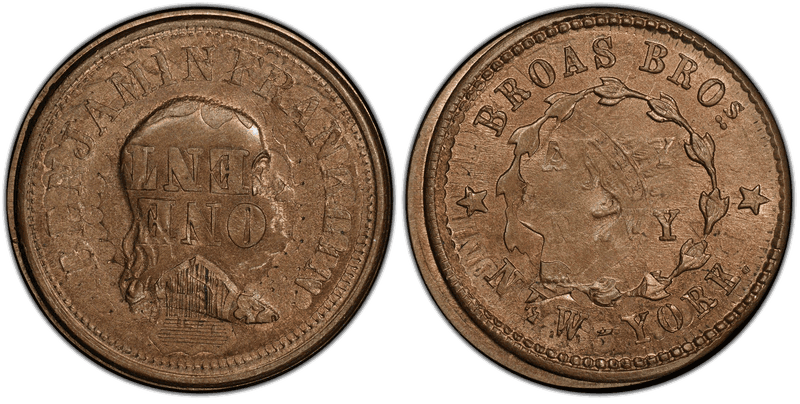 (No Date) Copper-Nickel Civil War Store Card F-630L-4do, Broas Bros. NY
