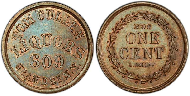 (No Date) Copper Civil War Store Card F-630S-4a, Tom Cullen NY