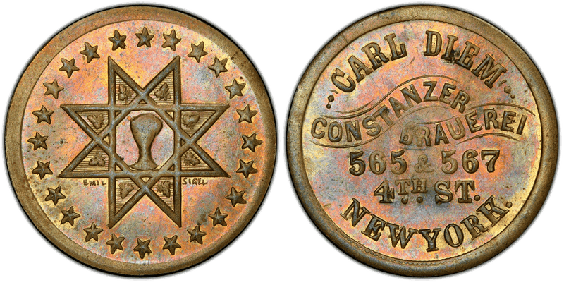 (No Date) Brass Civil War Store Card F-630U-1b, Carl Diem, Lg. Planchet NY
